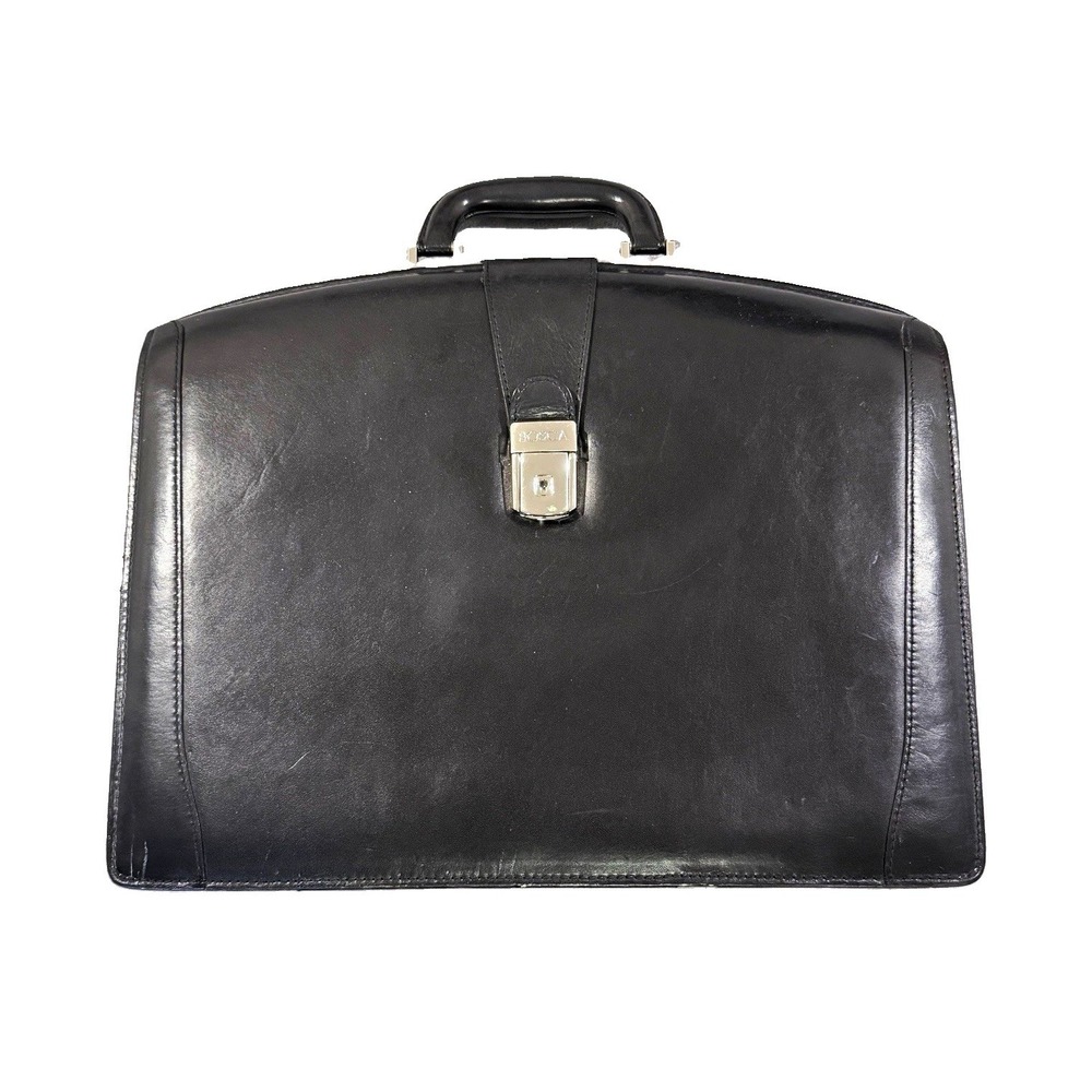 BOSCA Black Leather Partners Briefcase Doctor Frame Attache Bag Lawyer Gatemouth
